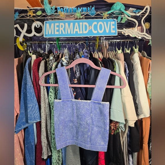 #0446 S/M ZENANA Indigo Blue Ribbed Stone Wash Crop Tank/Built-in Bra 12-19 - Picture 3 of 15